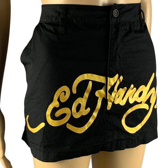 Ed Hardy Skull Poplin Mini Skirt Women’s Sz XL Black Red Multi - Picture 4 of 15
